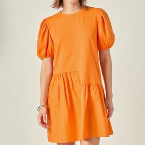 English Factory Knit Woven Mixed Dress in Orange NWT